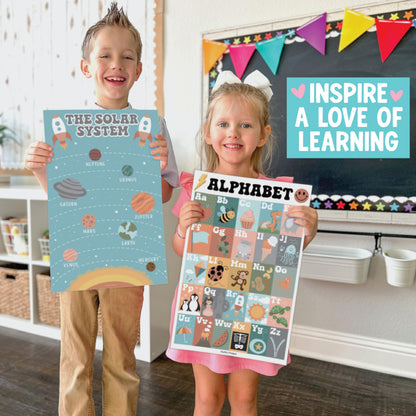 Hadley Designs 16 Educational Posters for Classroom Must Haves - Laminated Pre-K Posters for Toddler Homeschool Essentials, Toddler & Preschool Learning Activities, Kindergarten Classroom Decor