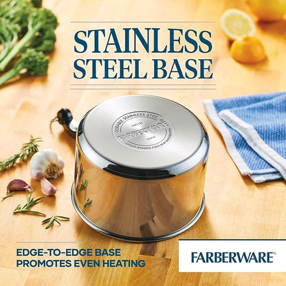 Farberware Classic Series Stainless Steel Double Boiler and Saucepan with Lid, Double Boilers For Stove Top, 2-Quart