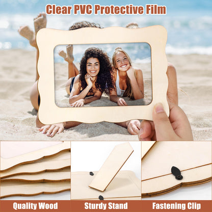 Fovths 30 Pieces Wooden Picture Frame Unfinished Wood Photo Frames 4x6 Inch Wavy Edge DIY Picture Frame Set with PVC Cover for Photos Postcard Craft DIY Art Projects, Home Decor