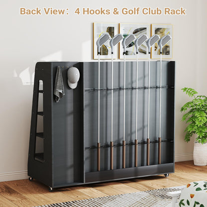 Zevemomo Wooden Golf Bag Organizer with Wheels, Golf Storage Organizer for Garage, 3 Golf Bag Storage Rack, Holds 3 Golf Bags and Golf Equipment, Suitable for Garage Home Golf Club, Gray
