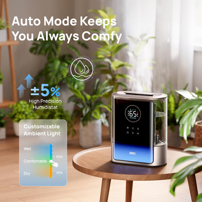 Dreo 8L Smart Humidifier Large Room 600ft², HM717S, 80H Runtime Supersized Warm and Cool Mist Humidifiers for Bedroom Baby, 28dB Quiet Air Humidifier for Plants Indoor, Home, Whole House, Silver