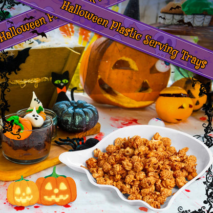 Sawysine 24 Pieces Halloween Party Serving Trays, Plastic Orange Pumpkin Black Cat White Ghost Plates Halloween Party Tableware Supplies for Holiday Decorations(White,Ghost)