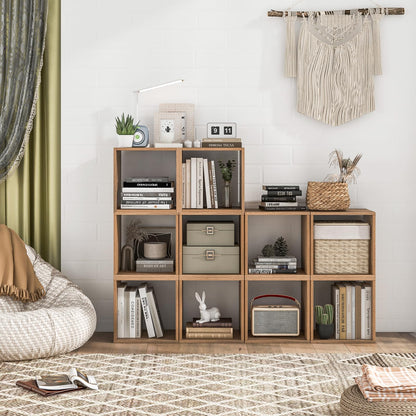 Giantex 2 Cube Bookshelf Organizer, 2-Tier Stackable Cube Storage Organizer, Small Wooden Open Book Shelf with Anti-toppling Device, Wood Floor Standing Display Shelving Bookcase, Natural
