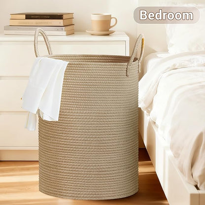 Tall Laundry Basket with Handles, 100L Portable Dirty Clothes Hamper, Boho