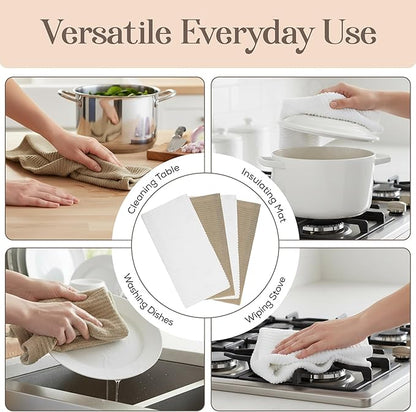 MosJos Kitchen Hand Towels Set of 4 Cotton Ribbed Taupe and White Hand Towels