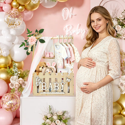 KYNUG Wooden Baby Shower Crate Closet With Hanger Rack, Wooden Baskets for Baby Shower With Handle Girl Welcome Box Personalized Baby Gifts Crates - Easy Assembly (Girl)