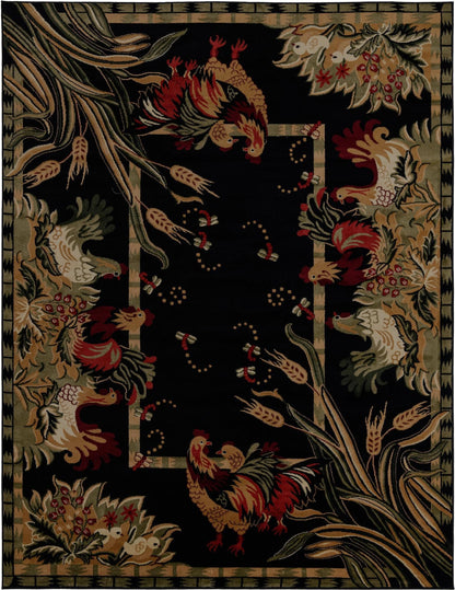 Rugs.com - Pastoral Rug – 7' 10 x 10' Black Easy-Clean Area Rug – Rustic Cabin Lodge Style, Traditional Country Decor for Living Rooms and Dining Rooms