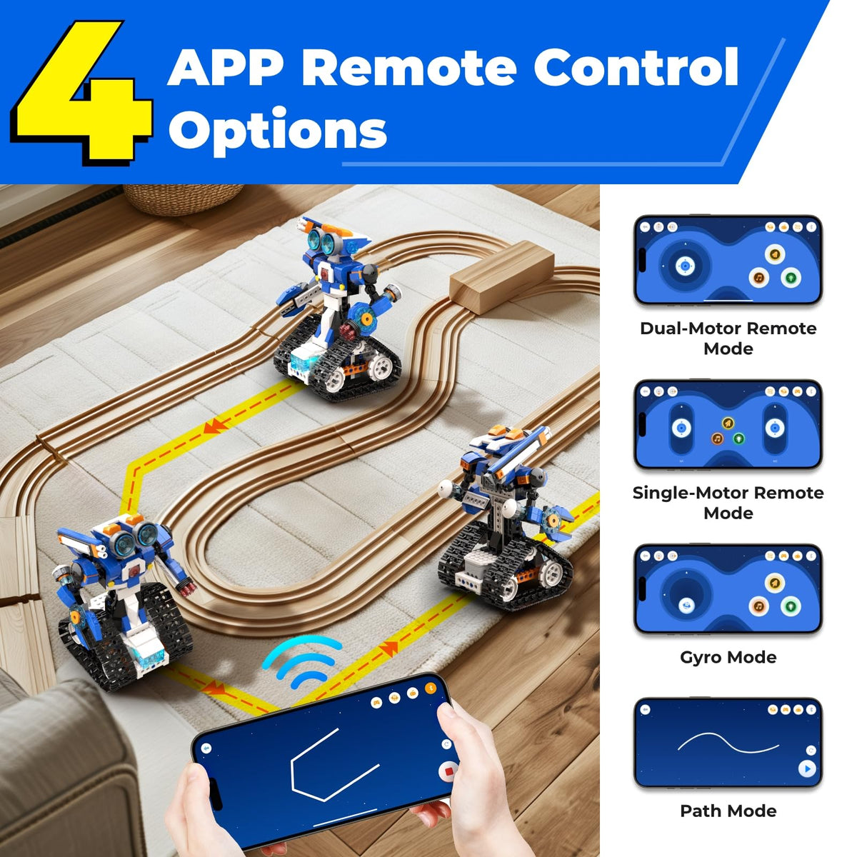 Apitor Robot J Creative Building Kit With Storage Box, 6-in-1 Programmable App Remote Control Tank STEM Learning Toy, Educational Coding Gifts for 7-12 Years Old Kids