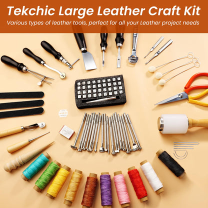 Leather Working Tools Craft Kit for Carving Stamping Sewing Punching Cutting with Storage Bag Professional Leather Tooling kit for DIY Crafting