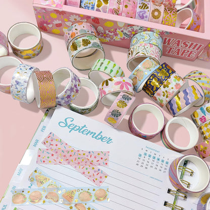 Puninoto 60 Rolls Floral Washi Tape Set,Flower Patterns Decorative Skinny Blooms Masking Tapes with Gold Foil Supplies for Arts,Scrapbook,Planner,DIY Arts and Crafts,Gift Wrapping