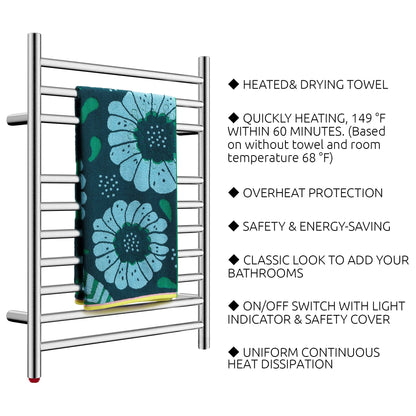 HEATGENE Towel Warmer Wall-Mounted Hardwired Heated Towel Rack Hot Towel Bar Brushed