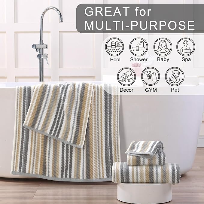 Beige Striped Hand Towels, Bathroom Hand Towels Set of 4, Soft Towel Set