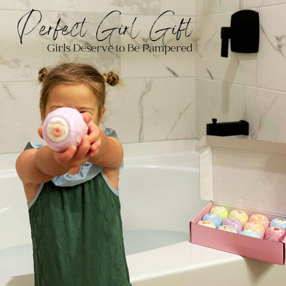EvolutionUSA 12 Bloom Bath Bombs with Toys - Adorable Girl Bath Bomb Set, Bubbly Kids Bathbombs, Fizzy Bath Ball, Kids Bath Bombs for Girls, Childrens Bath Bomb Set Easter, Birthday, Christmas Gift
