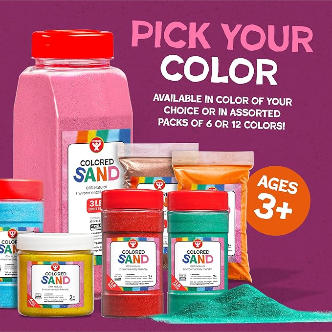 Hygloss Colored Sand for Crafts - 3 lb Bottle, Red and Green - Vibrant Colorful Fine Sensory Play Sand Art Kits for Kids - Classroom Activities for Children 3 4 5 6 7 8 9 10 11 12 - Safe for Ages 3+