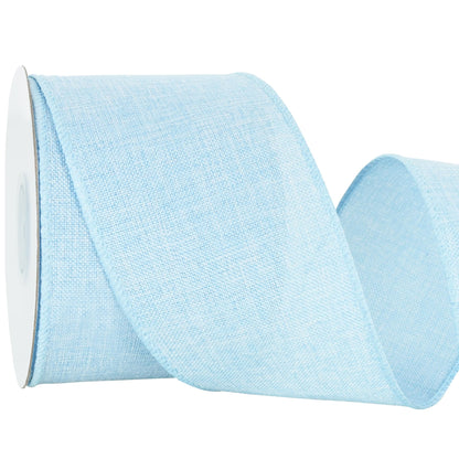 RIBBOOO Natural Burlap Wired Ribbon, 2.5 Inch 10 Yards Baby Blue Light Blue Fabric Ribbon for Spring Easter, Wreath Bows, Crafts, Gift Wrapping, Wedding, Christmas Easter Decoration