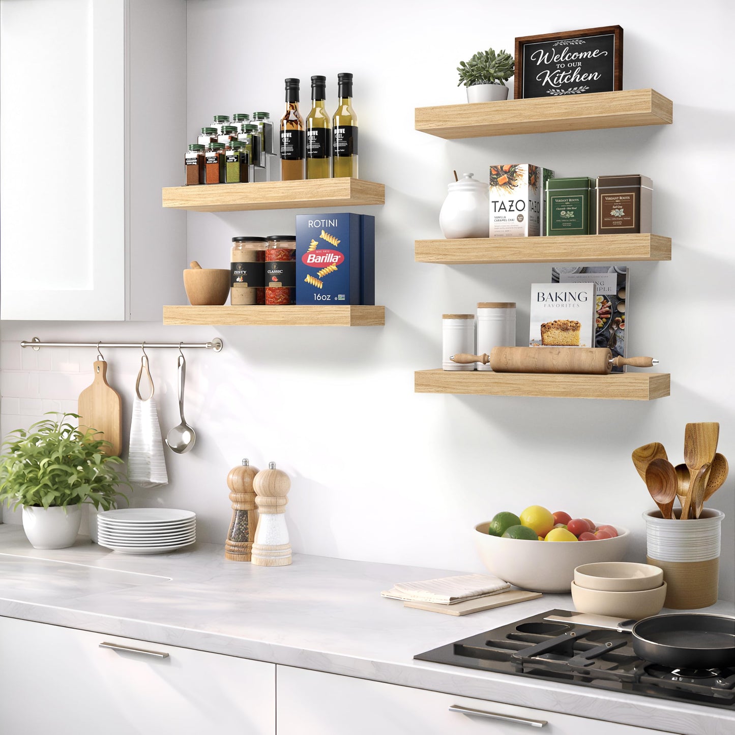 Sorbus Floating Shelves for Wall – 16 Inch Floating Shelf for Kitchen, Bedroom, Living Room, Bathroom, Home & Wall Decor - Mounted Bathroom Shelves with Invisible Brackets (Maple Wood, 3 Pack)