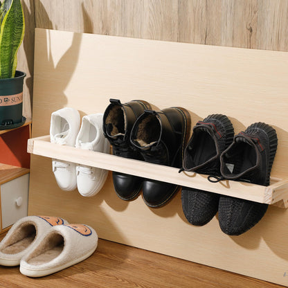 Wenqik 2 Pcs Wall Mounted Wooden Shoe Rack 30 Inch Rustic Wood Wall Hanging Shoe Rack Space Saving Footwear Holder Shoes Storage Organizer for Mudroom, Entryway, Closet (Wood Color)