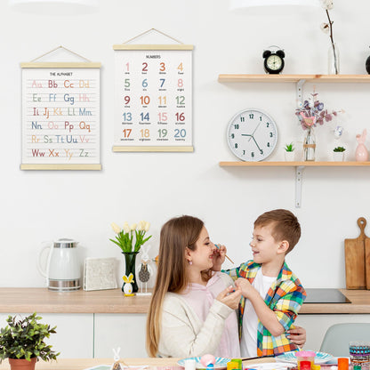 BONETAT Numbers alphabet poster for Nursery Toddlers, Play Room Wall Decor, ABC Wall Chart, Wall Hanging Decor for Toddler Playroom Decor Kids Wall Decor, Wooden Alphabet Banner-A02
