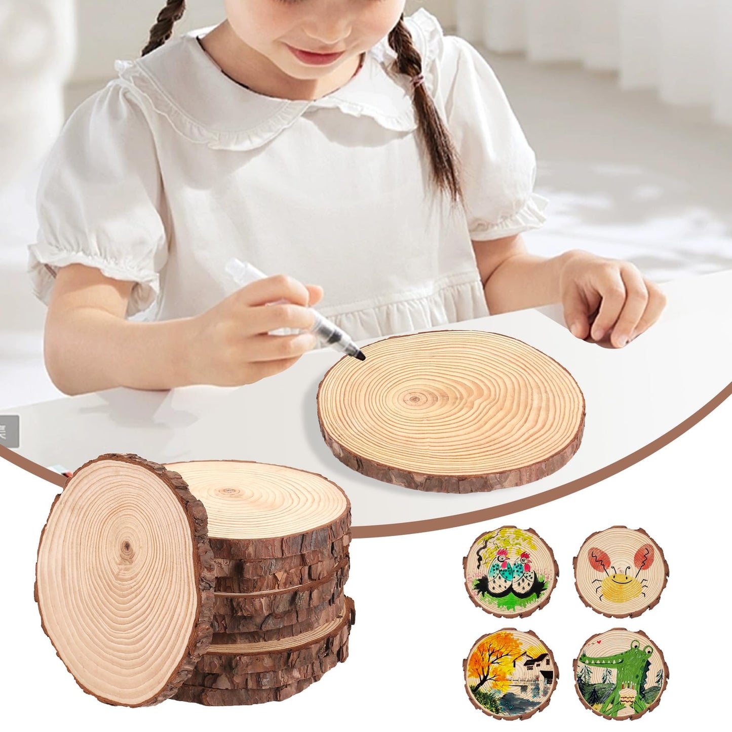 Set of 10 Wood Slices for Centerpieces 7-8 inch, Natural Unfinished Wood Craft Kits, Tree Slices with Bark for DIY Crafts Wedding Christmas Party Decoration, Wood Centerpieces for Tables