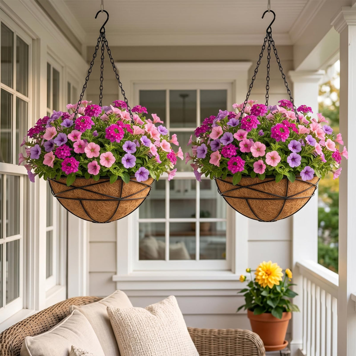 Karlliu 4 Pack 12 Inch Hanging Planters for Outdoor Plants Metal Watering Flower Baskets with Coco Liner for Outside Panting Plant Holder Pot for Home Garden Porch Balcony Railings Decor