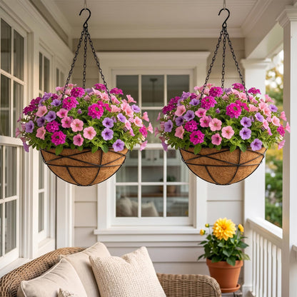 Karlliu 4 Pack 12 Inch Hanging Planters for Outdoor Plants Metal Watering Flower Baskets with Coco Liner for Outside Panting Plant Holder Pot for Home Garden Porch Balcony Railings Decor