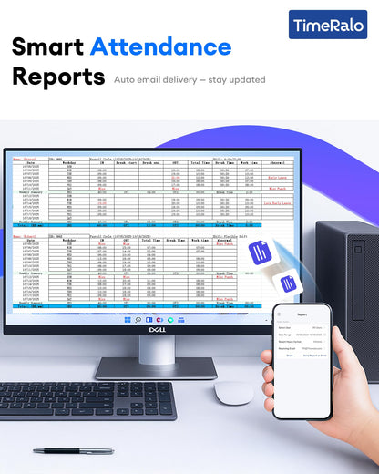 TimeRalo Cloud-Based Time Clock for Small Businesses, 3-in-1 Fingerprint Attendance System with Smart Scheduling, Overtime & Lunch Rules, 2.4GHz WiFi, Auto Reports, No Monthly Fees (with 10 ID Cards)