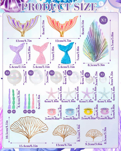 Glavatrix Mermaid Cake Toppers, 40-Piece Under the Sea Cake Decor Set, Seaweed, Bubbles, Tails, Starfish, Shells, Origami, Golden Ginkgo Leaves, for Birthday Mermaid Theme Party Supplies