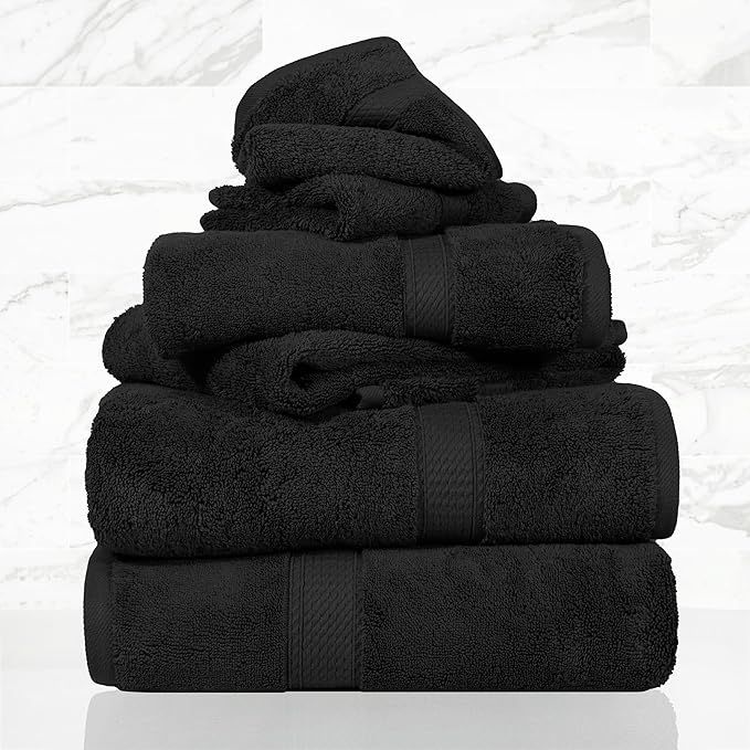 SUPERIOR Solid Egyptian Cotton Towel Set, Washcloths 13” x 13”, Hand Towels 20”