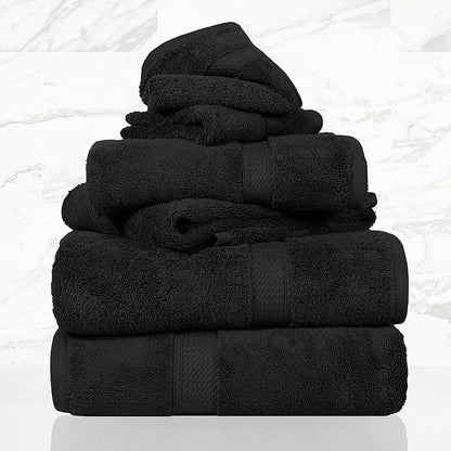 SUPERIOR Solid Egyptian Cotton Towel Set, Washcloths 13” x 13”, Hand Towels 20”