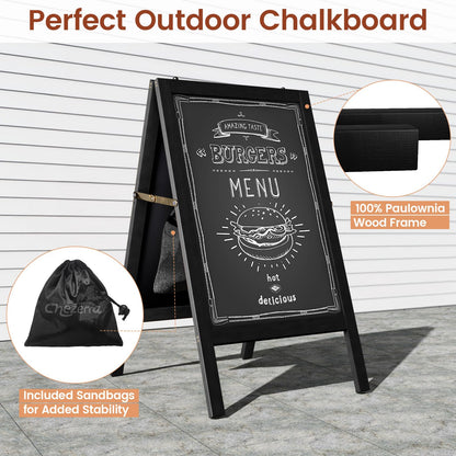 Chezerra A Frame Chalkboard Sign, 40"x20" Extra Large Sidewalk Chalk Board, Wooden Standing ChalkBoards Set with Markers, Double-Sided Magnetic Blackboard for Cafés, Weddings, Party Guide, Black