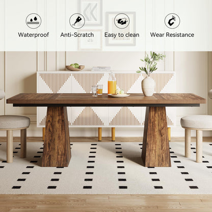 LITTLE TREE Dining Table for 4-6 People, Wooden Table, Rectangle Furniture with Heavy Duty Legs, Modern Kitchen Table for Home, Dining Room, Brown