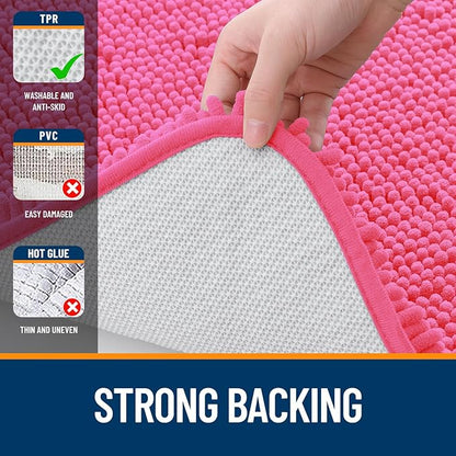 OLANLY Toilet Rugs U-Shaped 20x20, Extra Soft Absorbent Chenille Contour Bathroom Rugs for Toilet, Dry Quickly, Machine Washable, Non-Slip Bath Mat, Hot Pink