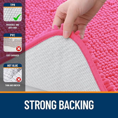 OLANLY Bathroom Rugs 35x24, Extra Soft Absorbent Chenille Bath Rugs, Rubber Backing Quick Dry, Machine Washable Bath Mats for Bathroom Floor, Tub and Shower, Home Decor Accessories, Hot Pink
