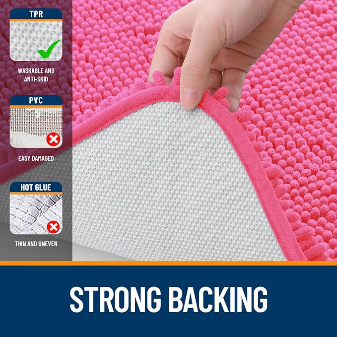 OLANLY Bathroom Runner Rugs 44x24, Soft Absorbent Chenille Bath Rugs, Rubber Backing Quick Dry, Machine Washable Long Bath Mats for Bathroom Floor, Tub and Shower, Home Decor Accessories, Hot Pink
