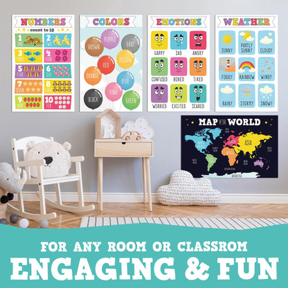 16 Laminated Educational Writing Posters for Kids (English & Spanish) - Double-Sided Learning Charts, 32 Total Designs, Classroom & Homeschool Supplies