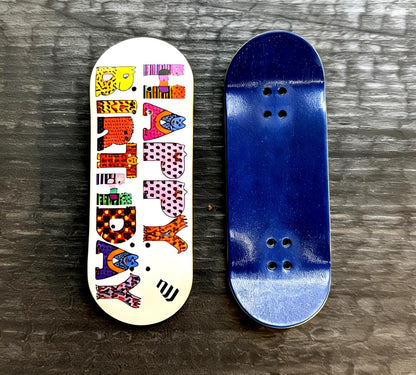 Noahwood Wooden Fingerboard Complete (Noah Team Deck 34mm, Prince ii Trucks 34mm Silvery +noahwood White Crown Wheels ii) (Happy Birthday I)