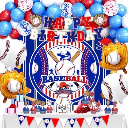 Baseball Birthday Party Decorations, 64 PCS Baseball Party Supplies Kit, Include Backdrop, Happy Birthday Banner, Balloons, Cupcake, Cake Toppers