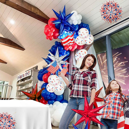 150Pcs Red White and Blue Balloon Garland Arch Kit for America's 250th Anniversary, Patriotic Decorations with Star Print & USA Flag Foil Balloons for 4th of July, Independence Day, Memorial Day