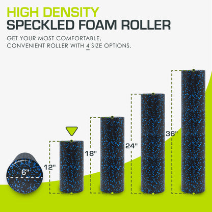 ProsourceFit High Density Foam Rollers 12 - inches long, Firm Full Body Athletic Massage Tool for Back Stretching, Yoga, Pilates, Post Workout Muscle Recuperation, Black/Blue