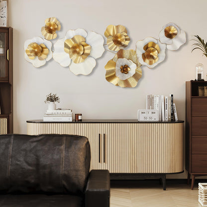 White Gold Abstract Wall Decor - Modern Metal Wall Sculptures, Large 3D Vertical 49"*25" Flower Wall Decor for Living Room, Dining Room, Bedroom