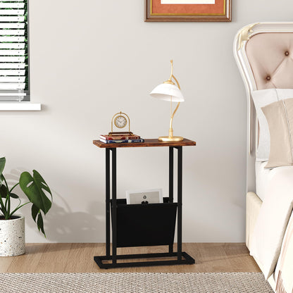 Yusong Narrow Side Table for Small Spaces, Small End Table with Magazine Holder, Skinny Slim Little Thin Table for Living Room, Bedroom, Sofa, Rustic Brown
