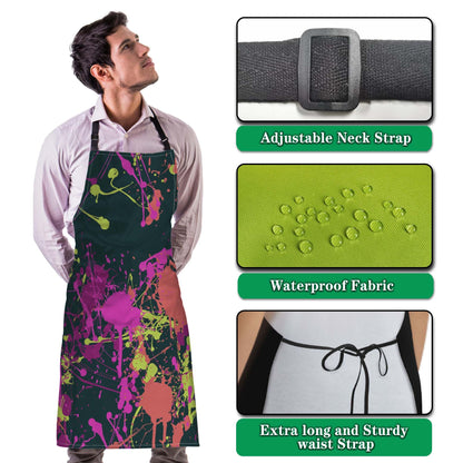 Olikked Cook Apron for Women Splatter Paint Pattern Mans Aprons for Cooking Funny for Kitchen Cooking Restaurant BBQ Painting Crafting 27” (W) x 31” (H), Waterproof Aprons