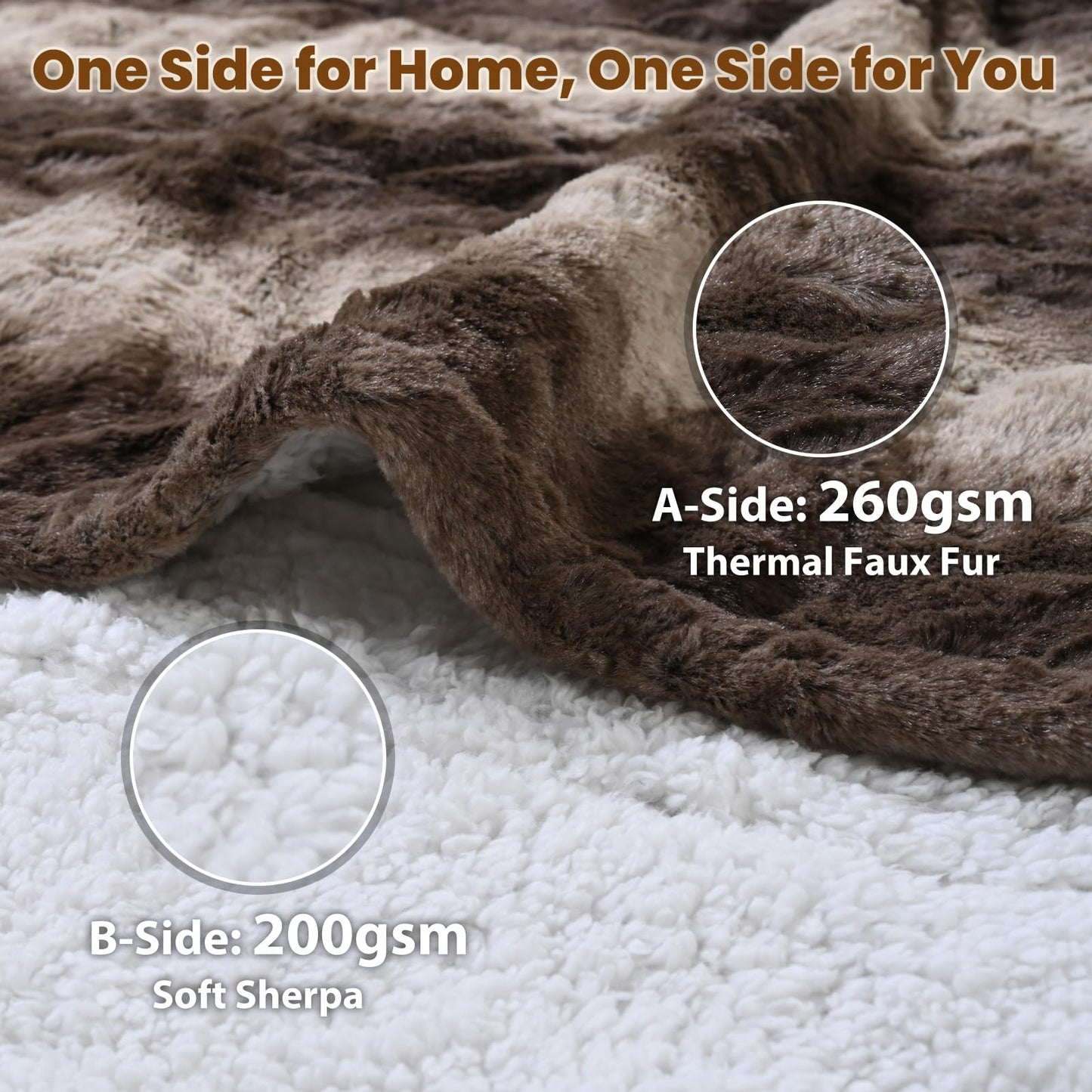 Bearhug Electric Blanket King Size 100" x 90", Dual Controller Heated Blanket, White Flower Patterns Faux Fur & Warm Sherpa, 10-Heat Levels & 1-12H Auto Off,ETL, Machine Washable