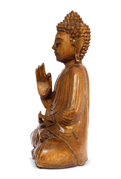 G6 Collection 16" Large Wooden Serene Sitting Buddha Statue Handmade Meditating Sculpture Figurine Decorative Home Decor Accent Handcrafted Art Traditional Modern Oriental Decor (16" Tall)