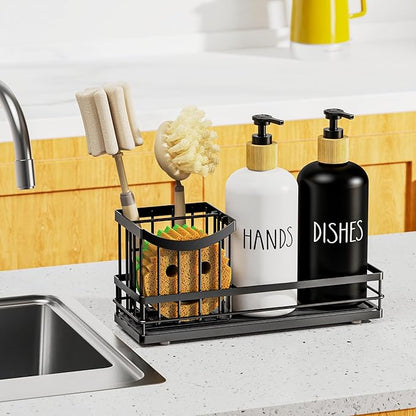 Moforoco Kitchen Dish Soap Dispenser Set, 16OZ Glass Bottle, Hand and Dish Soap