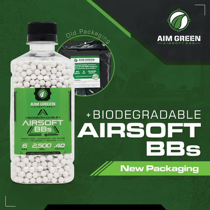 Aim Green Biodegradable Airsoft BBS, Premium-Grade 6mm Airsoft BBS, 40g, 2,500 Count
