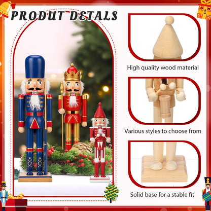 Vercraft 3 Set Unfinished Nutcracker Wooden Unpainted Nutcrackers Christmas Plain Paint Your Own Nutcracker Figurines Craft Kit Ornaments with Paint and Brush for Xmas Holiday Decoration