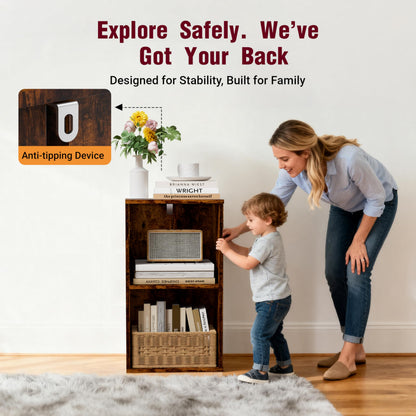 Nestwise Book Shelf, Wooden Cube Storage Organizer with 11" Open Cubes, Stackable Bookcase for Room Divider Storage, Bookshelf for Living Room, Bedroom, Office (Indonesian Antique Oak, 2-Cube)
