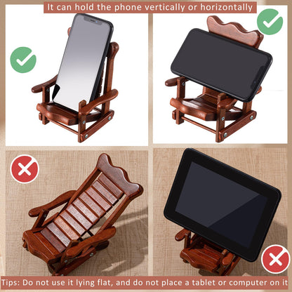 Kingdder 2 Pcs Christmas Wood Cell Phone Stand Gifts Folding Chair Wooden Phone Holder Adjustable Office Cellphone Stand Portable Cute Desktop Chair Shape Mobile Smartphone Holder for Desk Home Travel