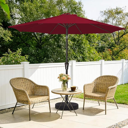 MEWAY 9ft Patio Umbrella Outdoor Table Umbrellas with Push Tilt and Crank, Market Umbrella 8 Sturdy Ribs for Deck, Garden, Pool and Backyard, Cherry Red